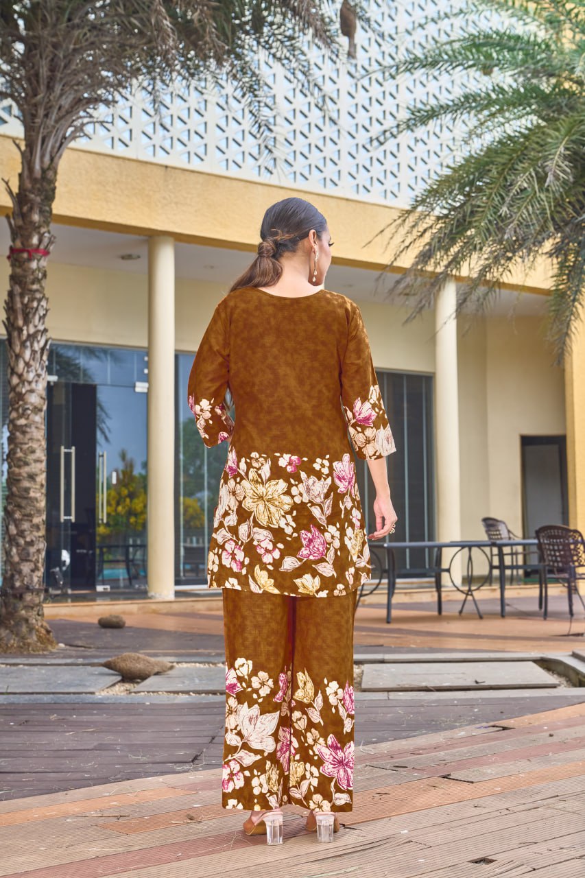 Pramukh Fab Mustard Color Cotton Co-ord Set - Distacart