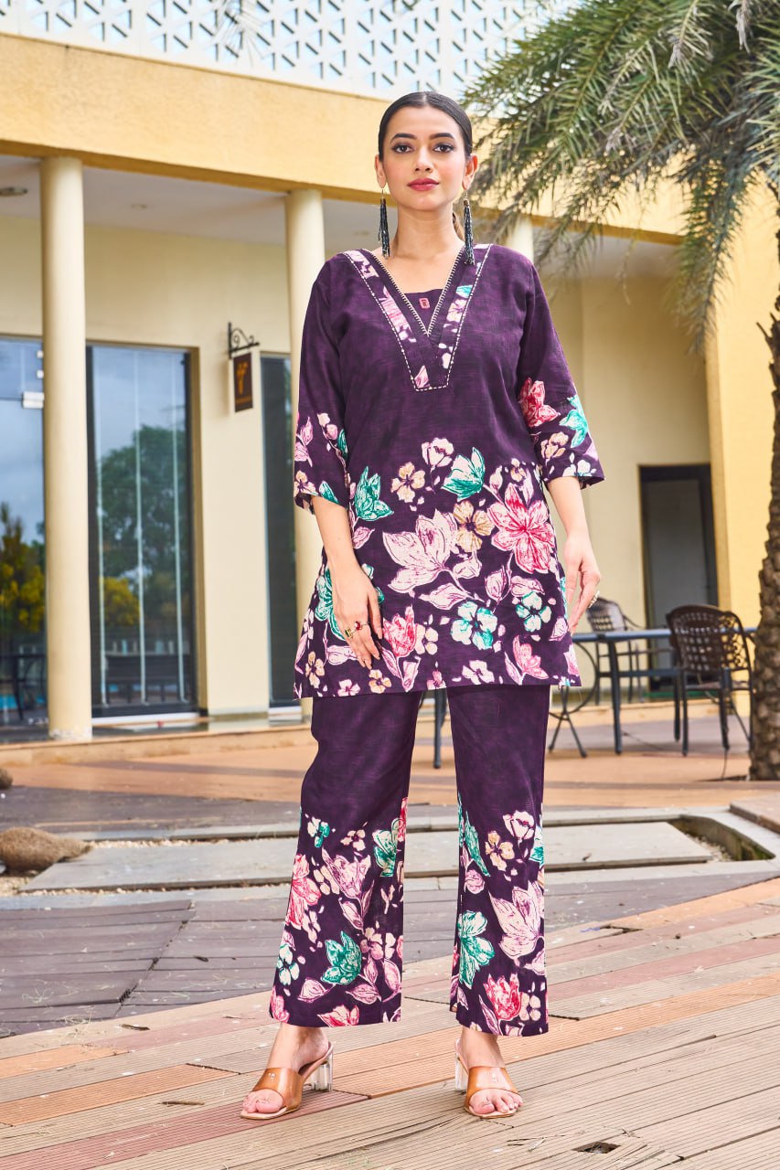 Pramukh Fab Purple Color Cotton Co-ord Set - Distacart