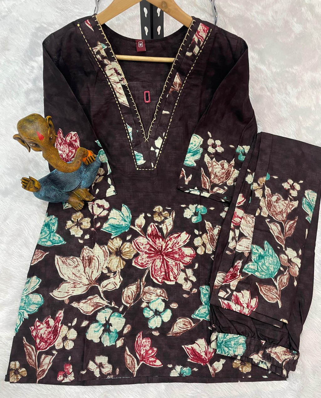 Pramukh Fab Dark Brown Color Cotton Co-ord Set - Distacart