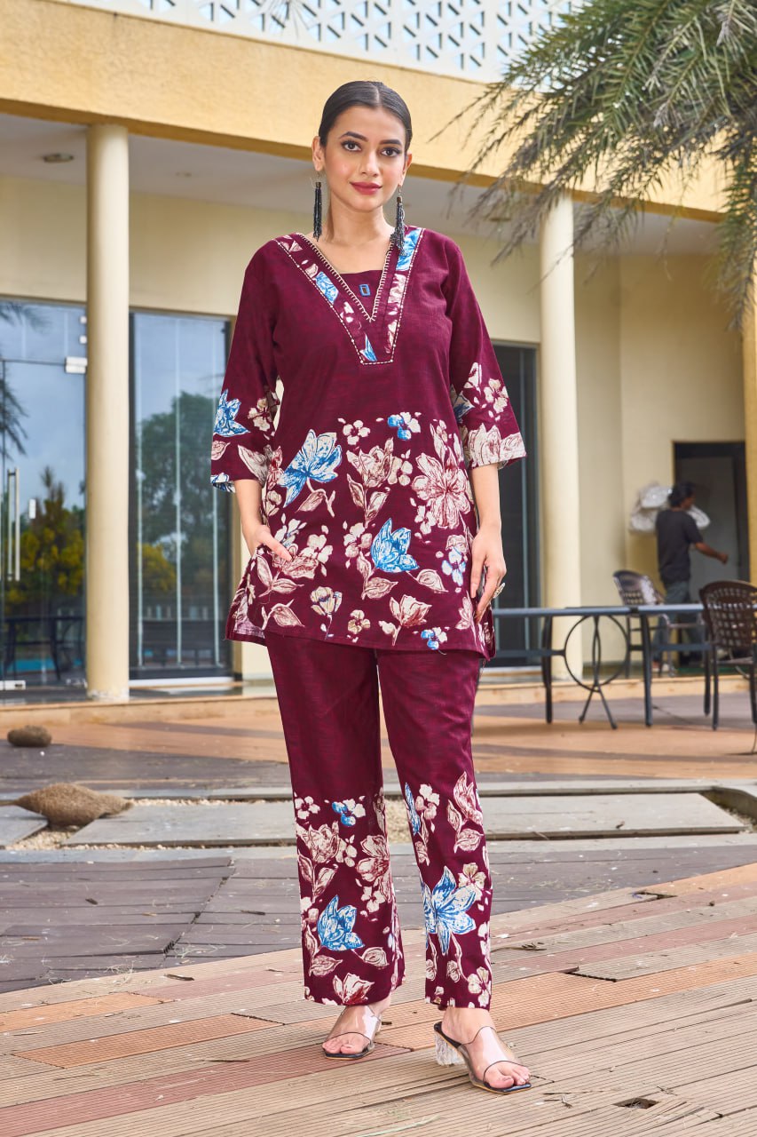 Pramukh Fab Maroon Color Cotton Co-ord Set - Distacart