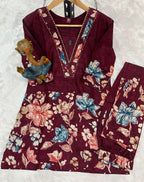 Pramukh Fab Maroon Color Cotton Co-ord Set - Distacart