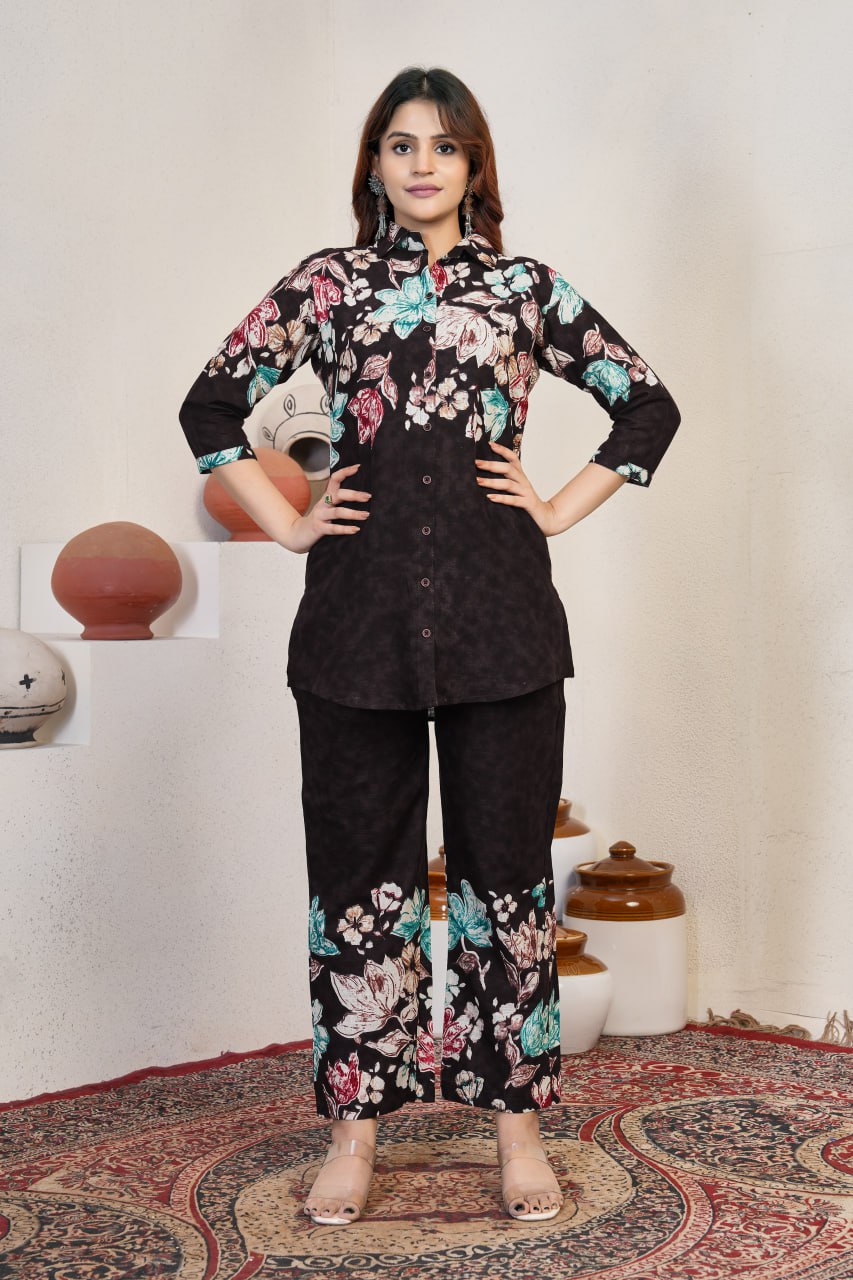 Pramukh Fab Dark Brown Color Cotton Co-ord Set - Distacart