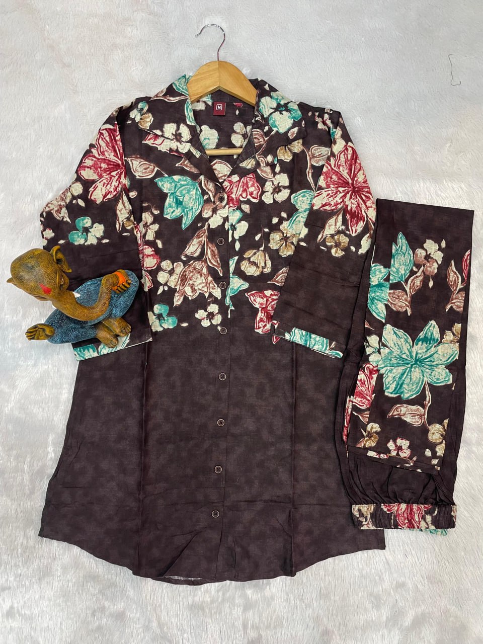 Pramukh Fab Dark Brown Color Cotton Co-ord Set - Distacart