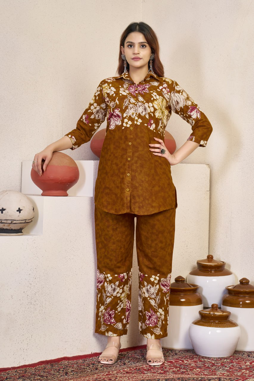 Pramukh Fab Mustard Color Cotton Co-ord Set - Distacart