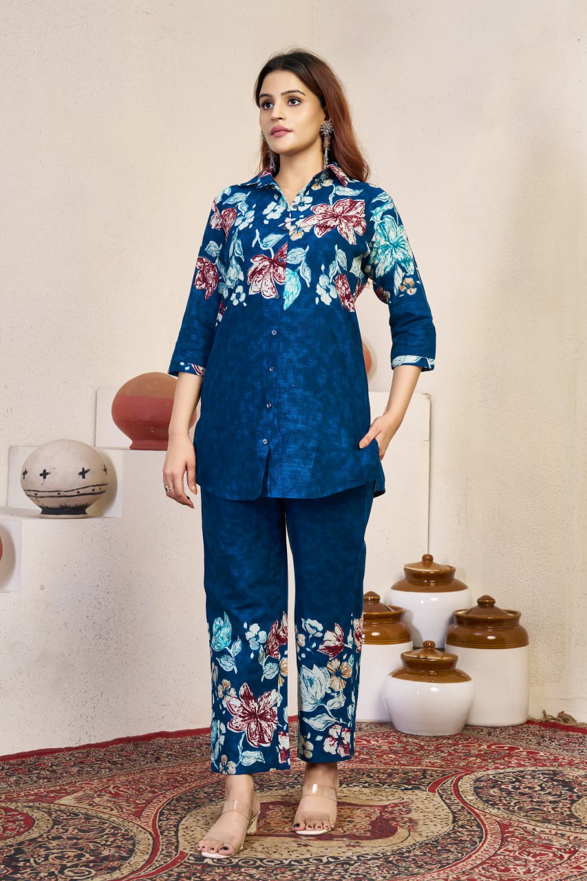 Pramukh Fab Teal Color Cotton Co-ord Set - Distacart