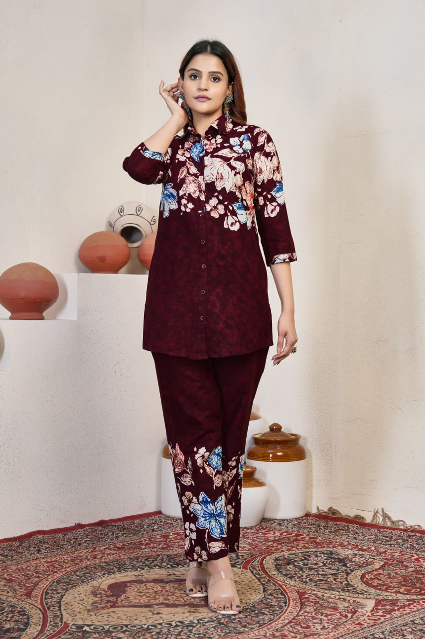 Pramukh Fab Maroon Color Cotton Co-ord Set - Distacart