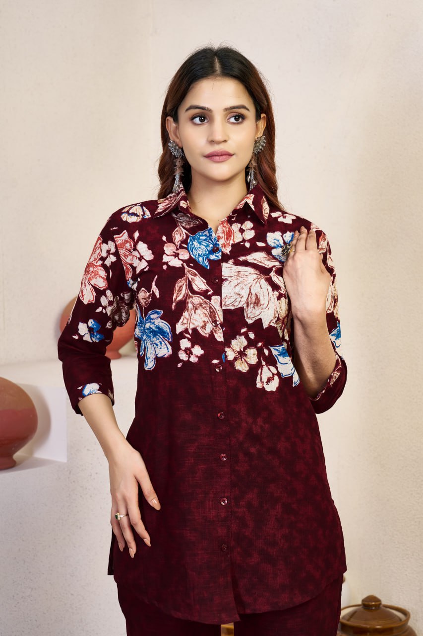Pramukh Fab Maroon Color Cotton Co-ord Set - Distacart