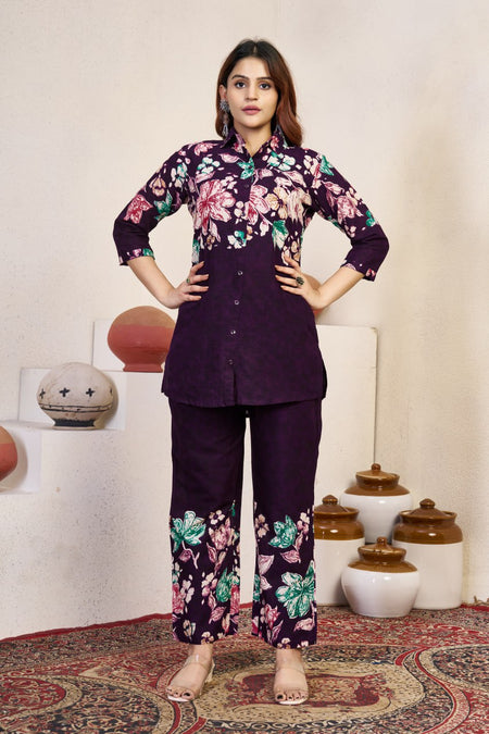 Pramukh Fab Purple Color Cotton Co-ord Set