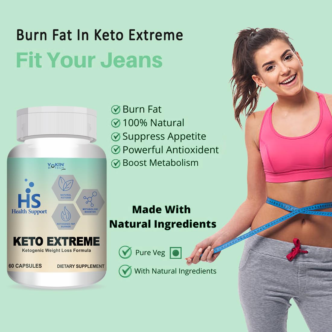 Vokin Biotech Keto Extreme Ketogenic Weight Loss Formula with Garcinia Cambogia Extract Fat Burner | Metabolism Booster (60 Capsules)