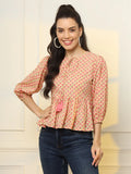 Yufta Cotton Yellow And Pink Floral Tie Up Top