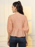 Yufta Cotton Yellow And Pink Floral Tie Up Top