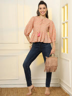 Yufta Cotton Yellow And Pink Floral Tie Up Top