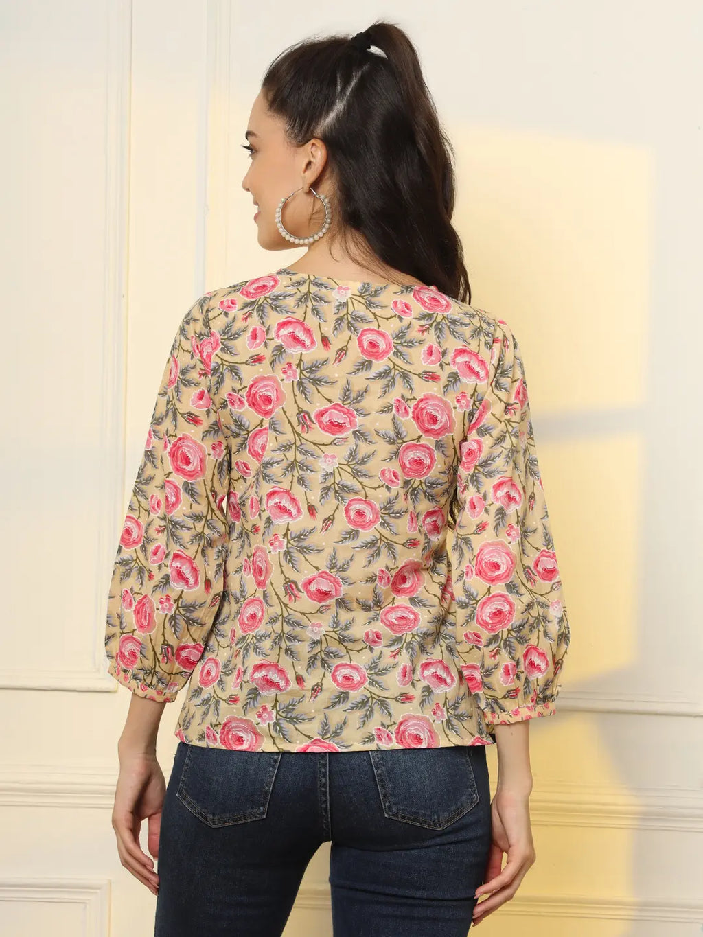 Yufta Cotton Yellow Floral Tie Up Top