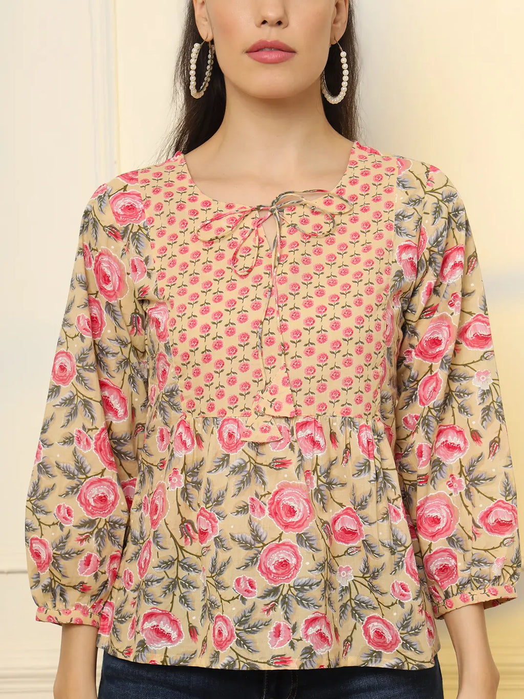Yufta Cotton Yellow Floral Tie Up Top