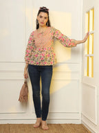 Yufta Cotton Yellow Floral Tie Up Top