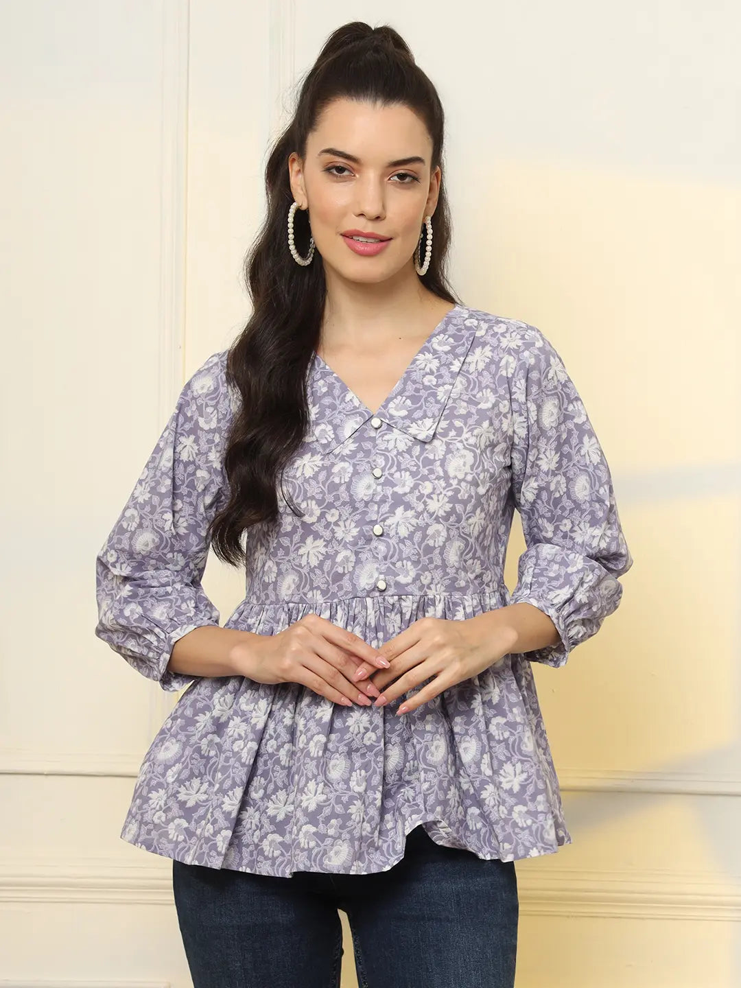 Yufta Cotton Purple Peplum Style Top