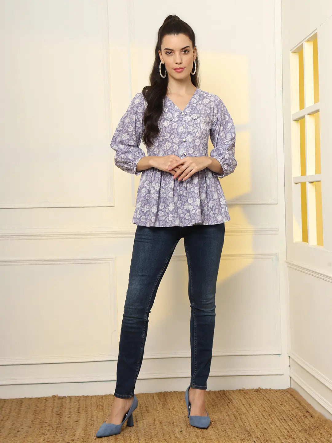 Yufta Cotton Purple Peplum Style Top