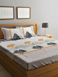 Home Sizzler Grey & Yellow Floral 210 TC Queen Bedsheet with 2 Pillow Covers - Distacart