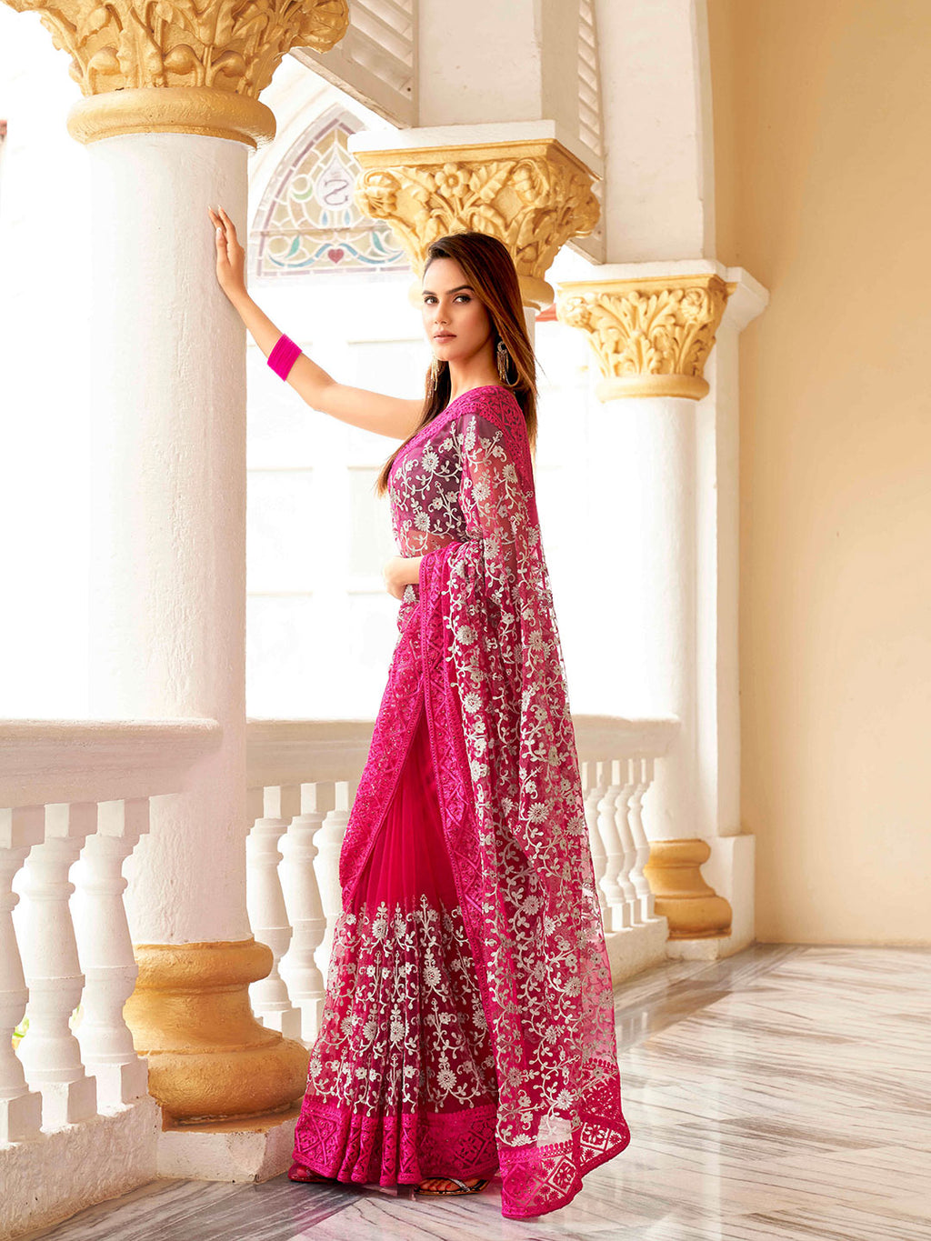Tikhi Imli Embellished Beads and Stones Net Heavy Work Saree - Distacart