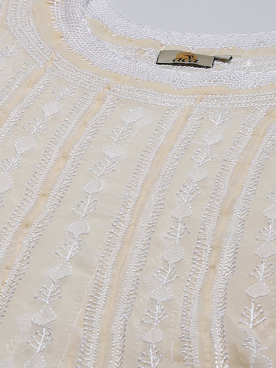 ADA Women Beige Ethnic Motifs Plus Size Chikankari Georgette Anarkali Kurta