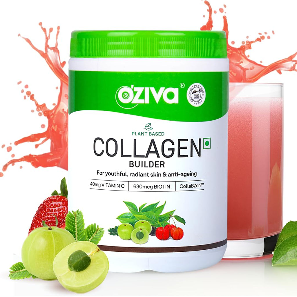 OZiva Vegan Collagen Builder with Biotin & Vitamin C For Brighter & Youthful Skin | Collagen Supplement For Women & Men | Plant Based Collagen Powder - Distacart