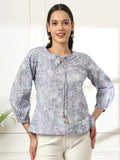 Yufta Grey Printed Cotton Peplum Top