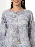Yufta Grey Printed Cotton Peplum Top