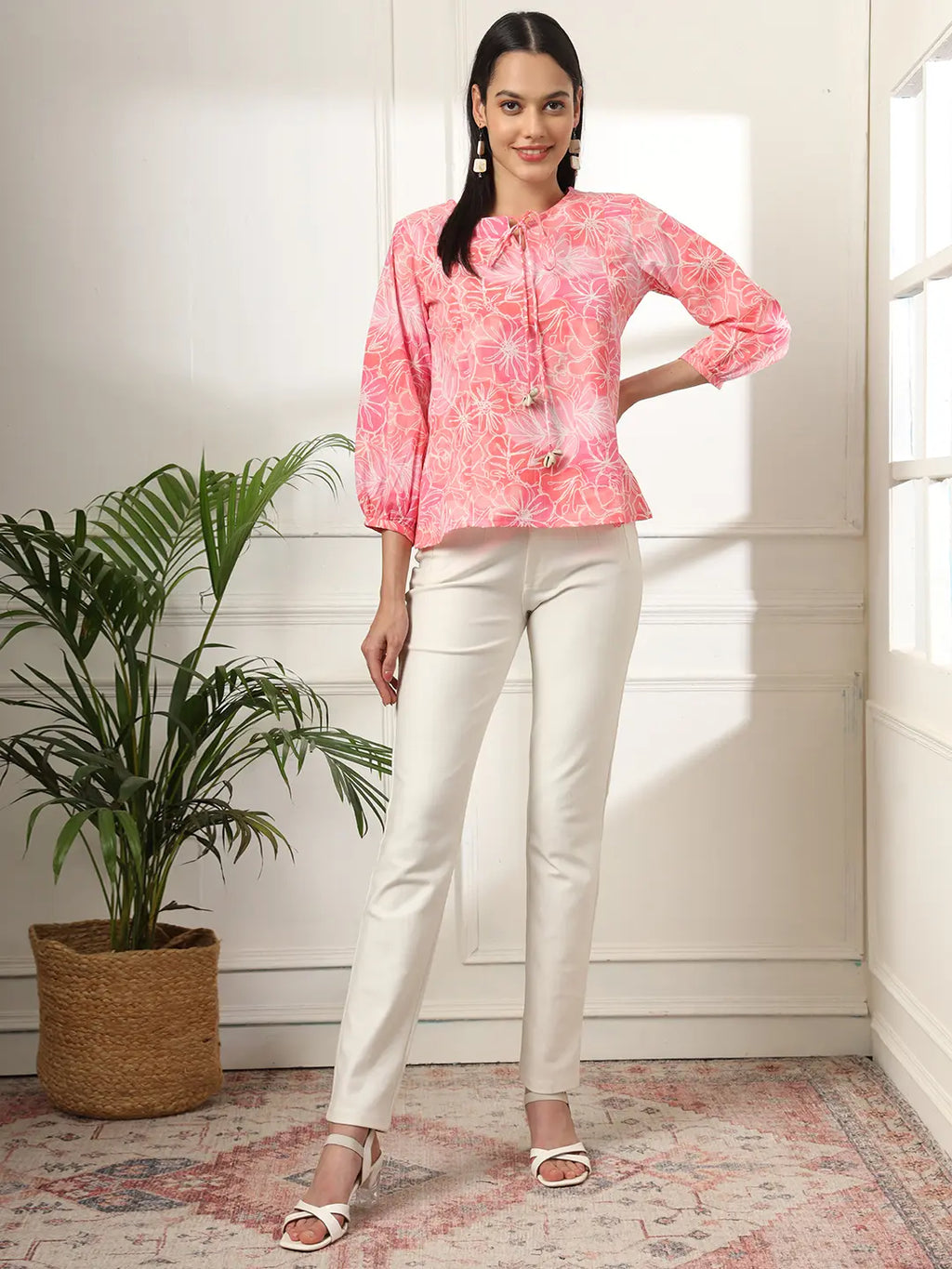 Yufta Pink Printed Cotton Peplum Top