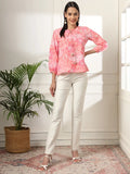 Yufta Pink Printed Cotton Peplum Top