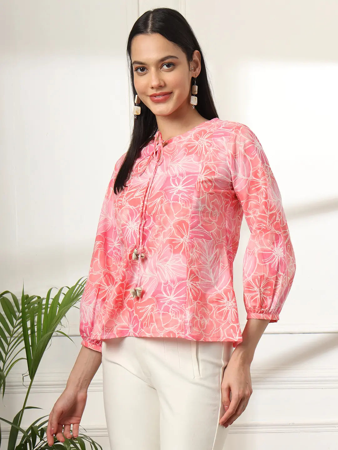 Yufta Pink Printed Cotton Peplum Top