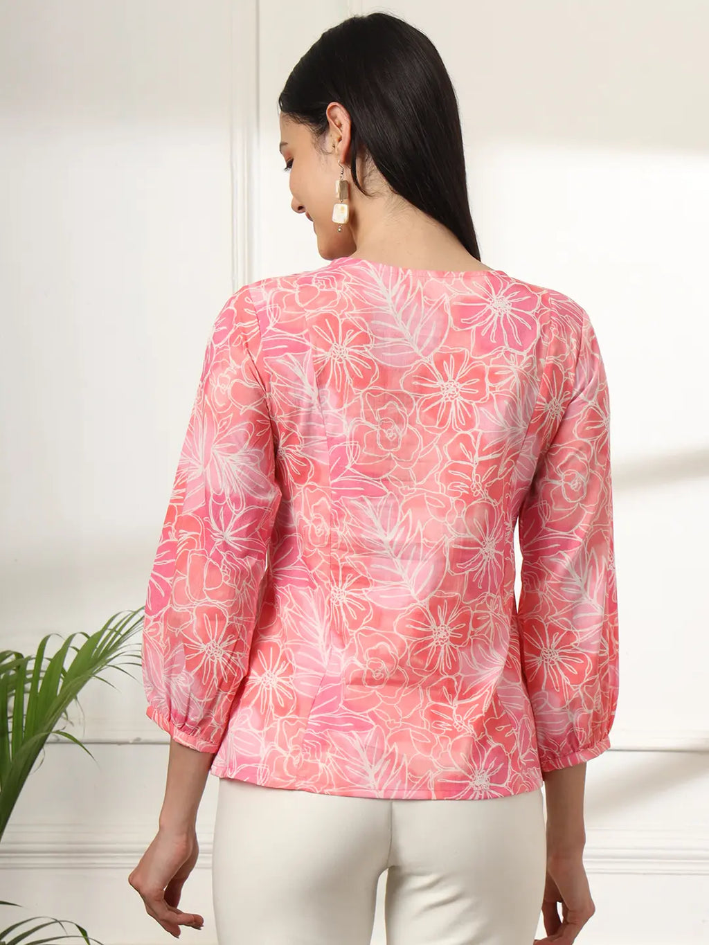 Yufta Pink Printed Cotton Peplum Top