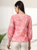 Yufta Pink Printed Cotton Peplum Top
