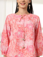 Yufta Pink Printed Cotton Peplum Top