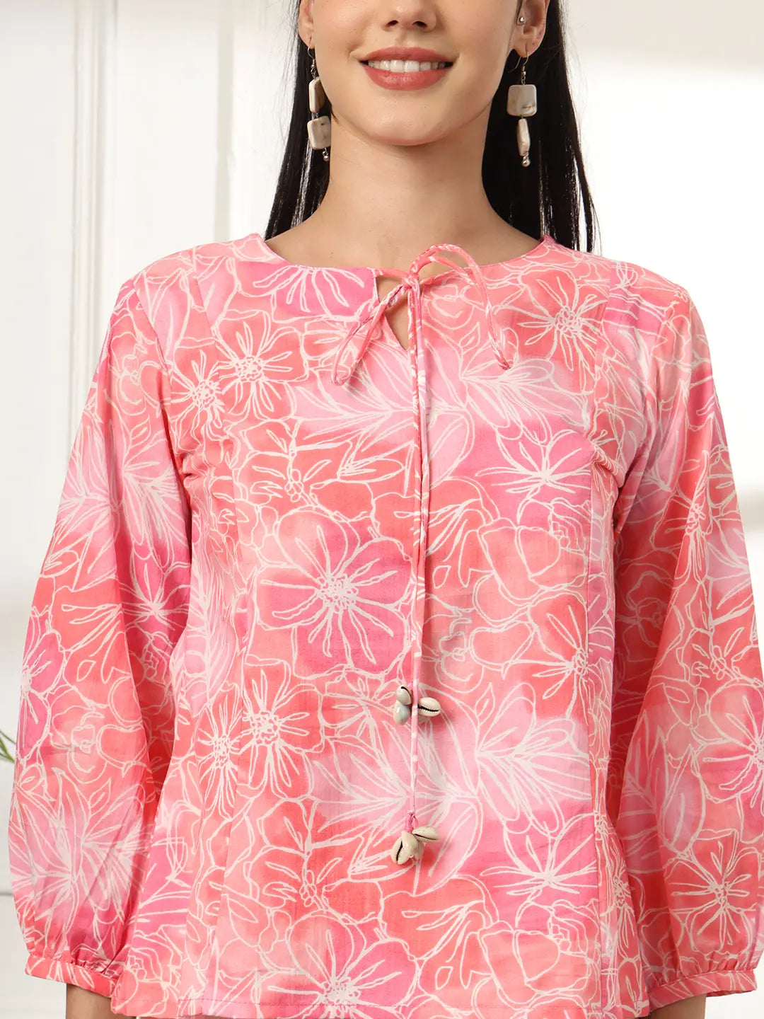 Yufta Pink Printed Cotton Peplum Top