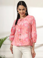 Yufta Pink Printed Cotton Peplum Top