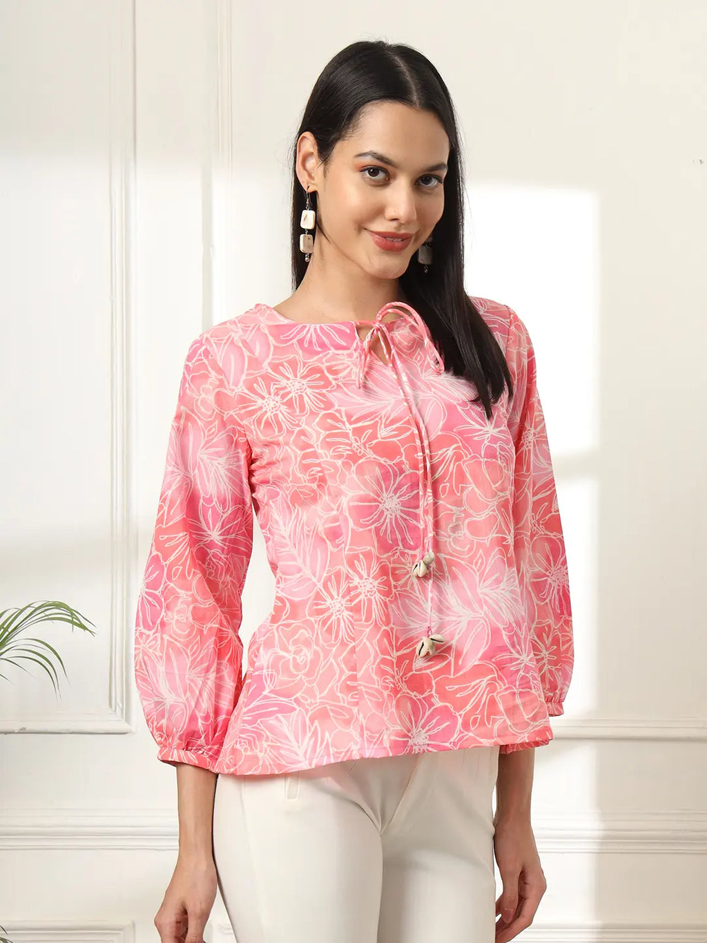 Yufta Pink Printed Cotton Peplum Top