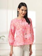 Yufta Pink Printed Cotton Peplum Top