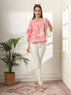 Yufta Pink Printed Cotton Peplum Top