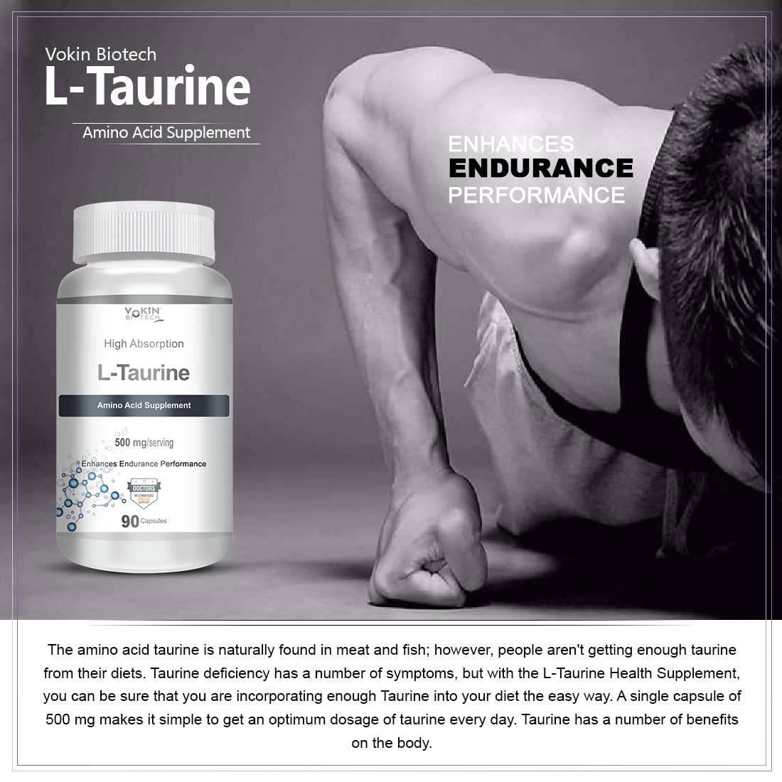 Vokin biotech L-Taurine - Amino Acid Supplement - 500mg