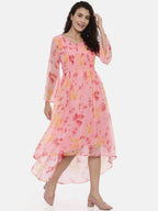 Souchii Women Beautiful Pink Floral Printed A-Line Dress - Distacart