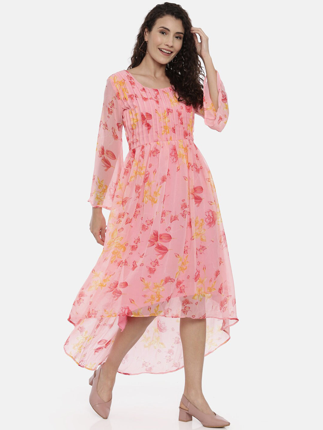 Souchii Women Beautiful Pink Floral Printed A-Line Dress - Distacart