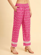 Yufta Pink Pure Cotton Floral printed Kurta With Trousers Dupatta Set - Distacart