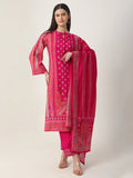 Yufta Pink Silk Tie Up Kurta Set With Pant & Dupatta