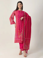 Yufta Pink Silk Tie Up Kurta Set With Pant & Dupatta