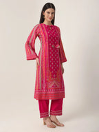 Yufta Pink Silk Tie Up Kurta Set With Pant & Dupatta