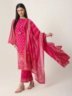 Yufta Pink Silk Tie Up Kurta Set With Pant & Dupatta
