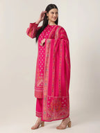 Yufta Pink Silk Tie Up Kurta Set With Pant & Dupatta