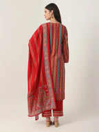 Yufta Red Silk Tie Up Kurta Set With Pant & Dupatta - Distacart
