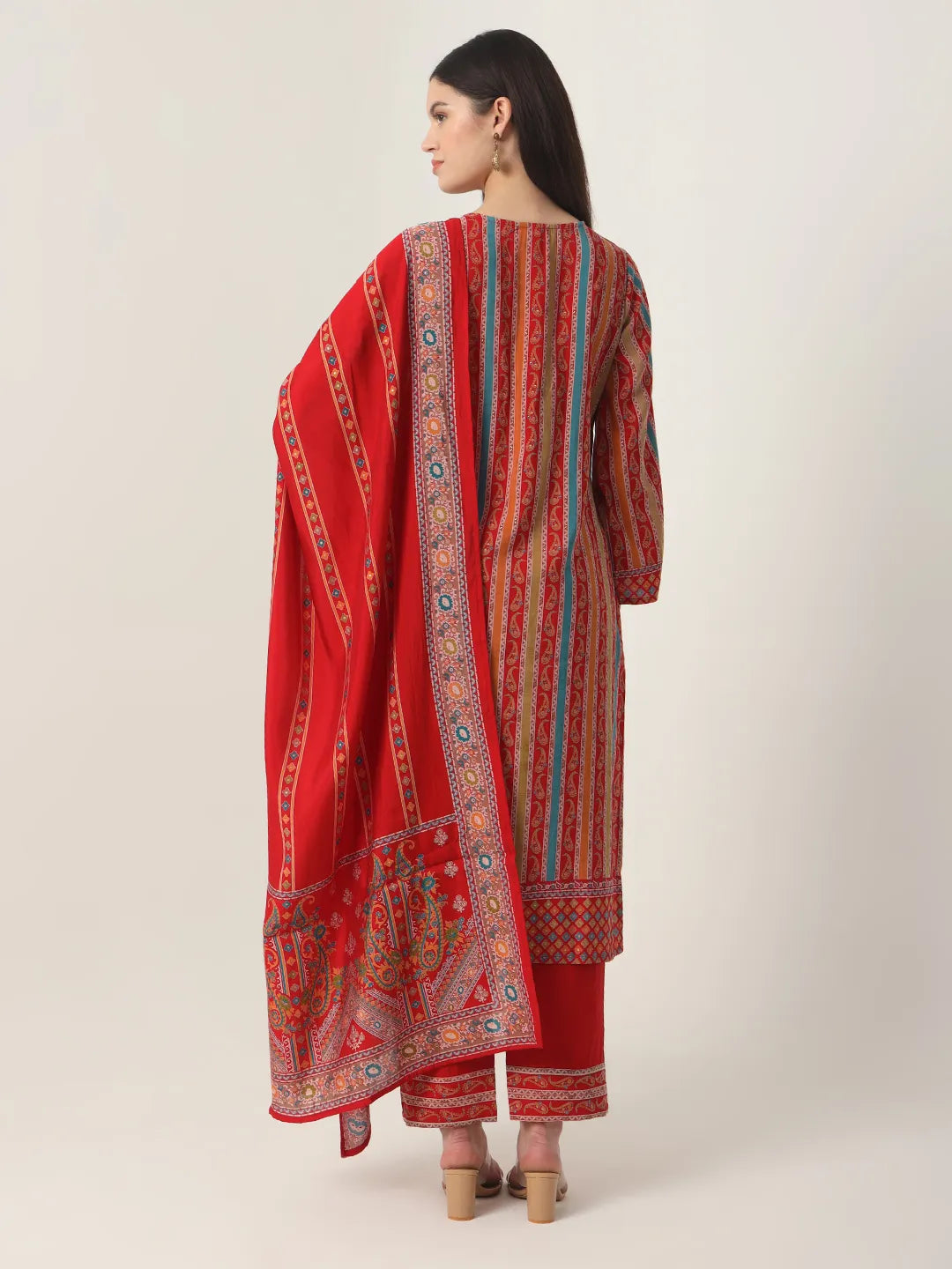 Yufta Red Silk Tie Up Kurta Set With Pant & Dupatta - Distacart