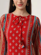 Yufta Red Silk Tie Up Kurta Set With Pant & Dupatta - Distacart